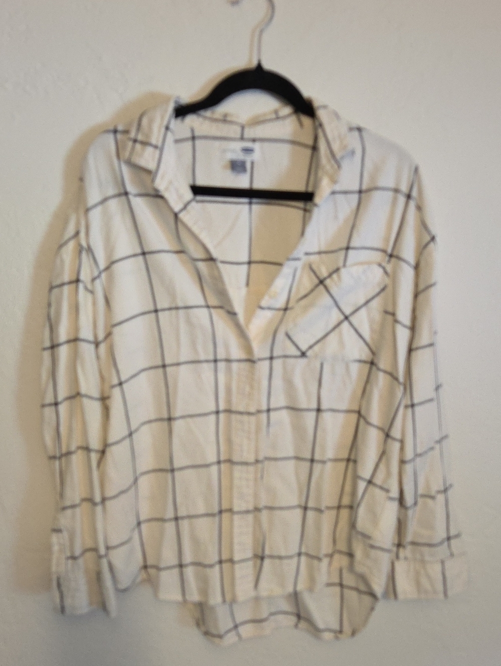Old Navy White and Black Windowpane Boyfriend Shirt